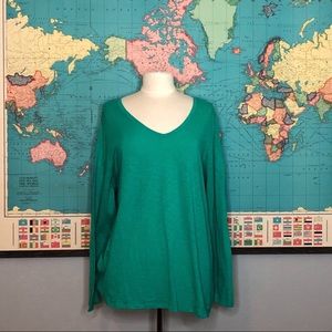 JCP 2X Long Sleeve Green T-shirt V-Neck